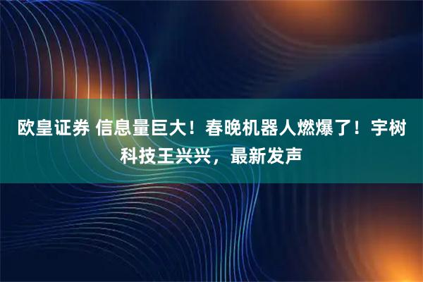 欧皇证券 信息量巨大！春晚机器人燃爆了！宇树科技王兴兴，最新发声